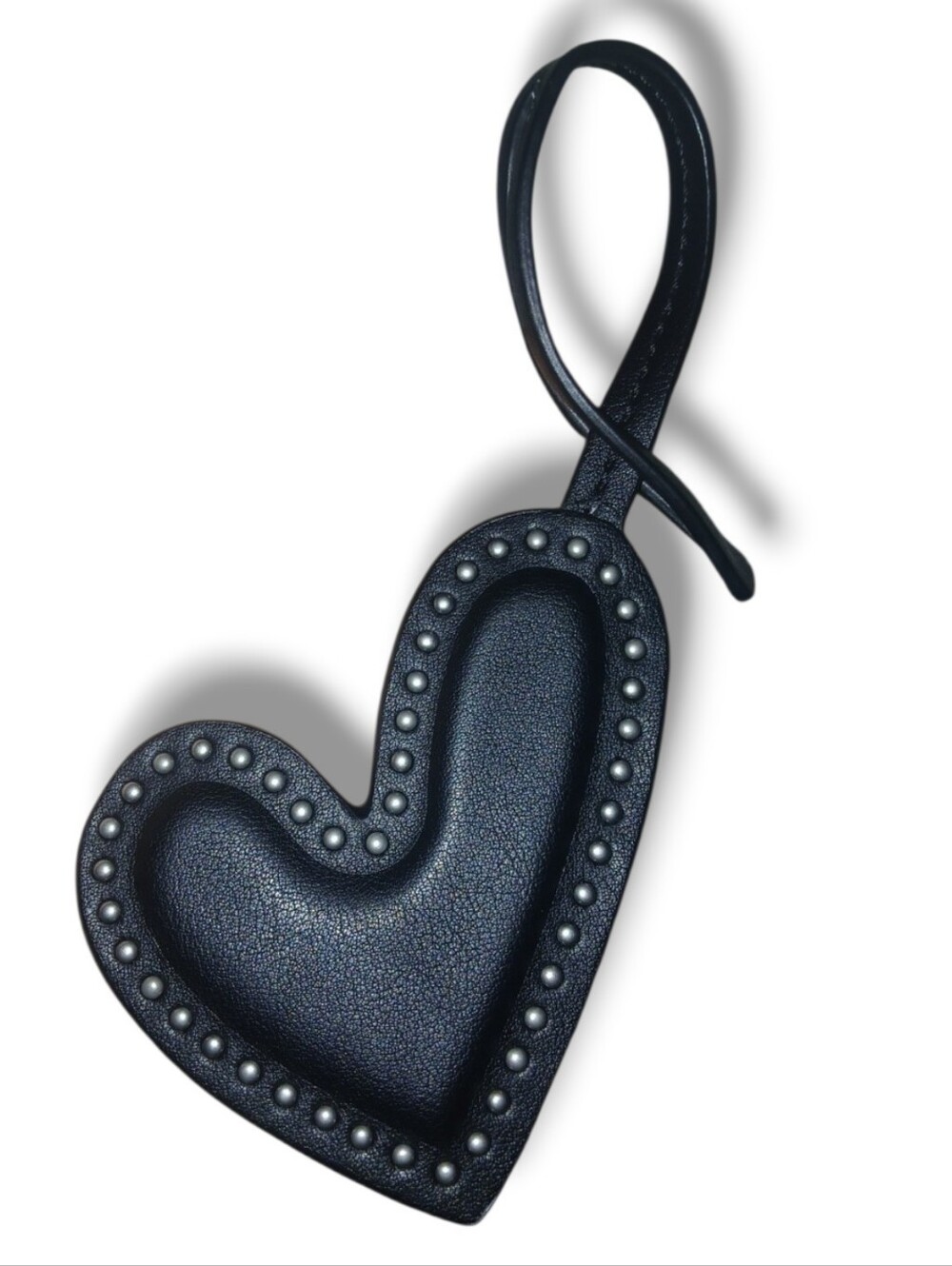 NEW DKNY Black Srudded Leather Heart Bag Charm